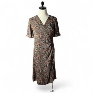 Cedar &‎ Gold Paisley Print Midi Dress Ruffle Short Sleeve